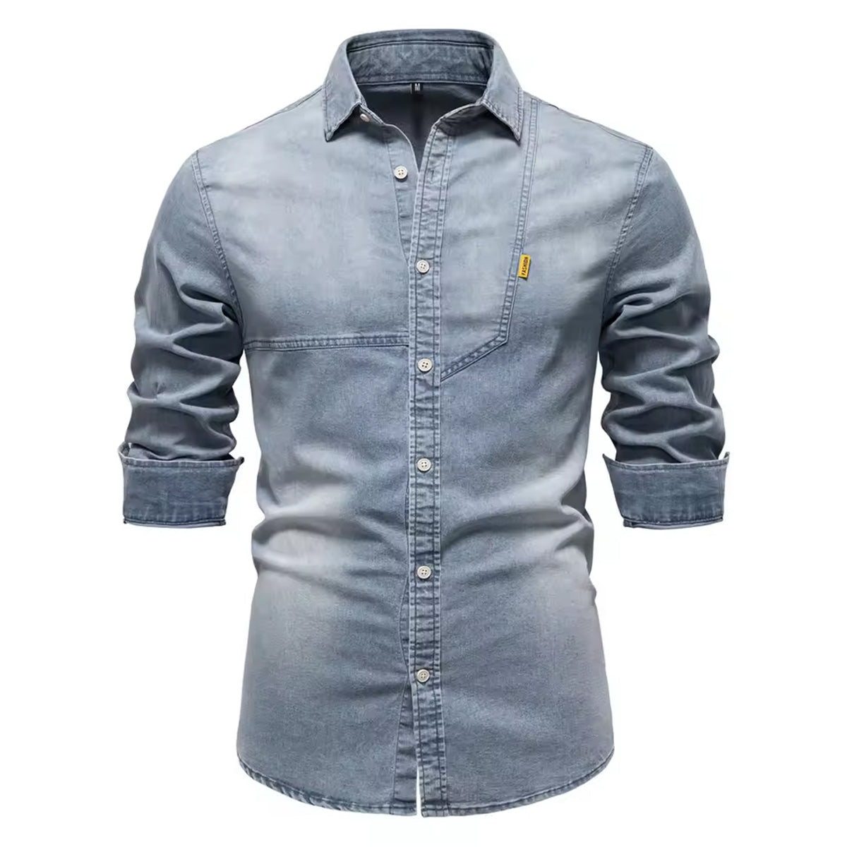 Men’s Washed Denim Shirt Soft Finish Casual Vintage Look