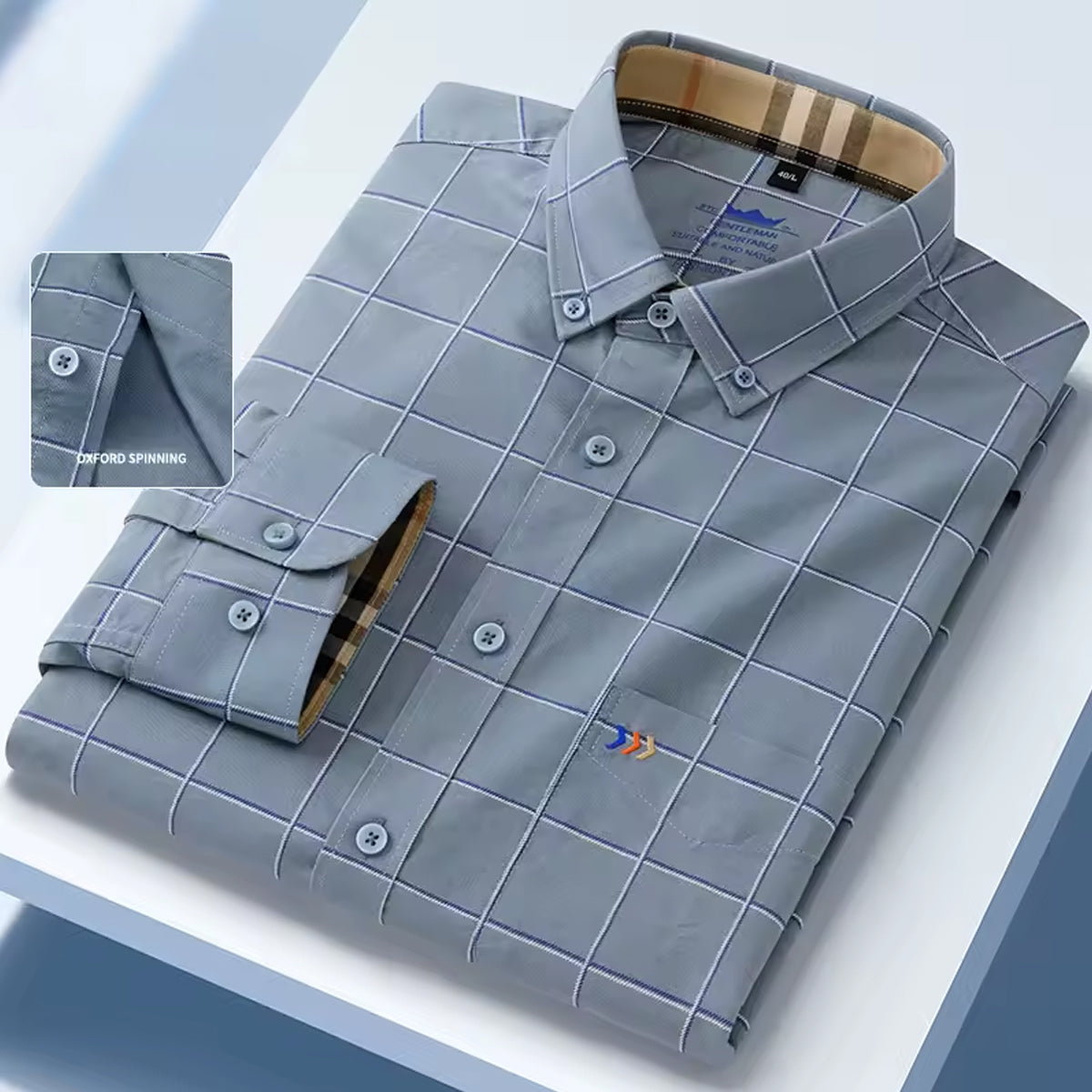 Men's Casual Cotton Check Shirt Button Closure