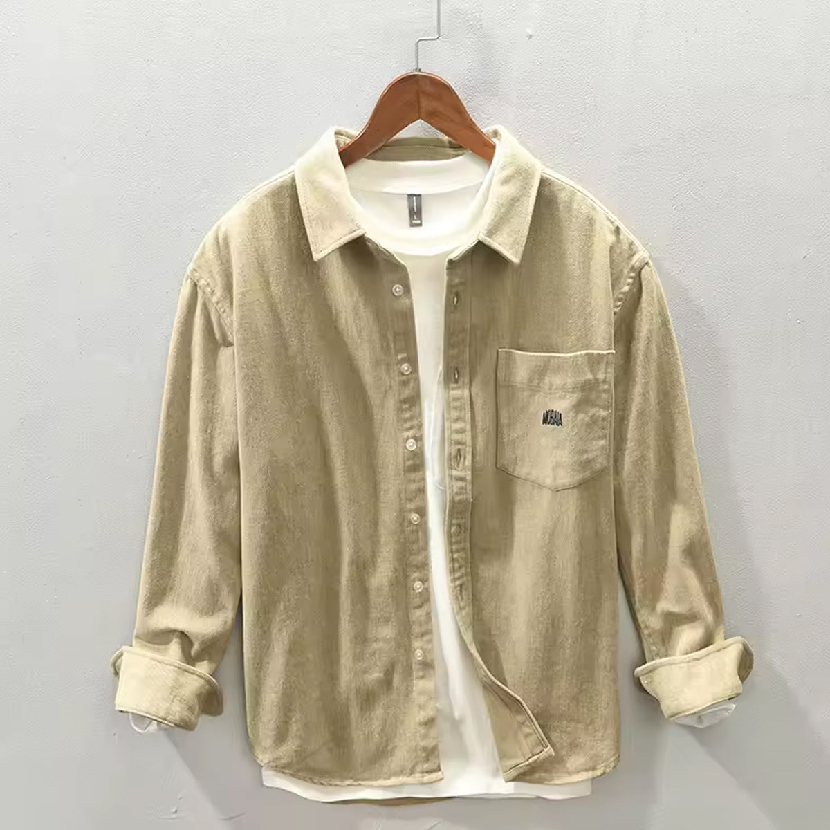 Washed Beige Denim Shirt Casual Streetwear