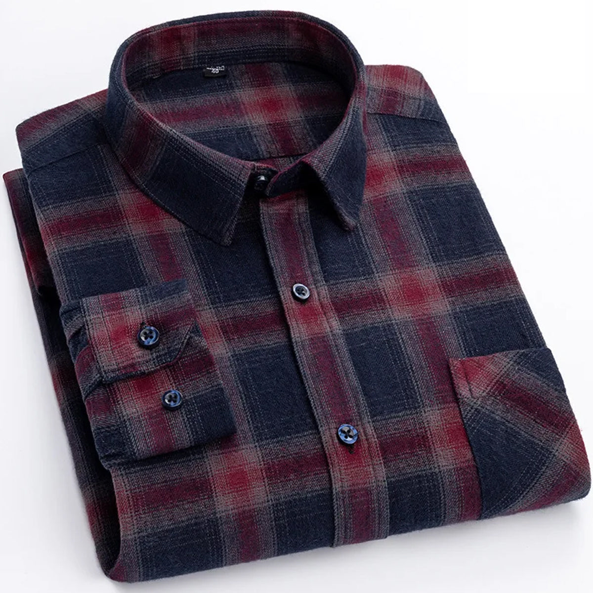 Men's Casual Check Shirt Regular Fit Cotton Flannel Red & Black Plaid