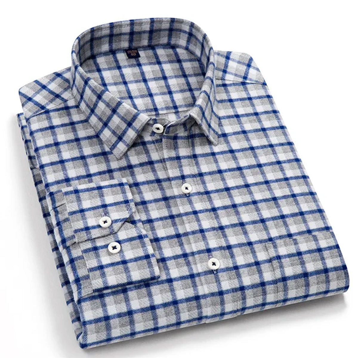 Men's Casual Check Shirt Regular Fit Cotton Flannel White blue