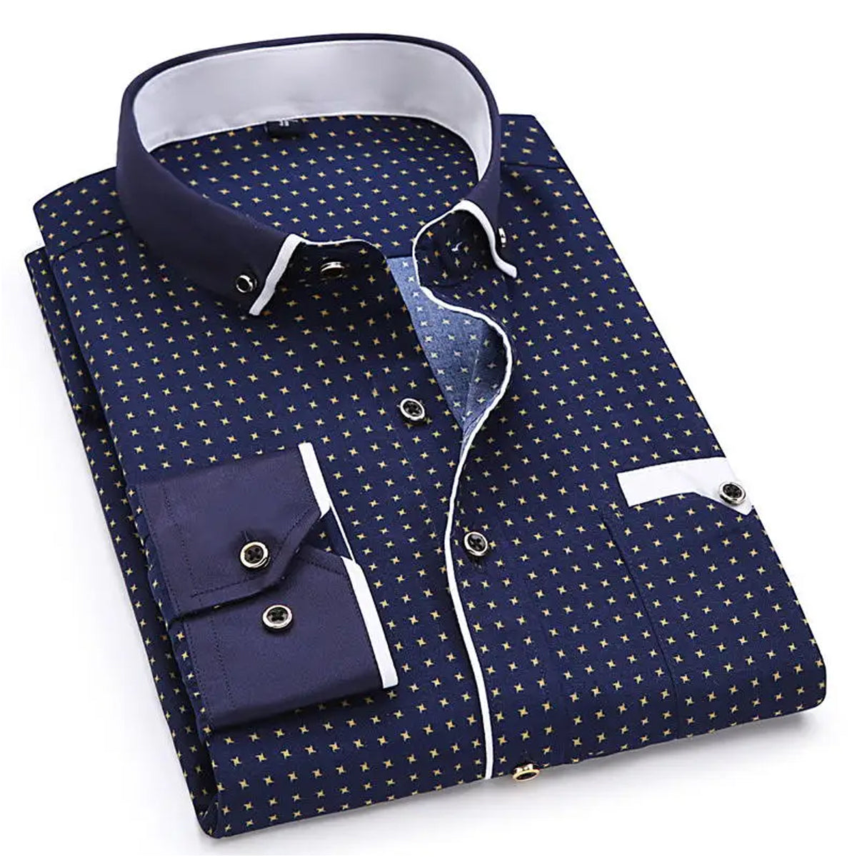 Men’s Textured Casual Shirt Modern Design Blue