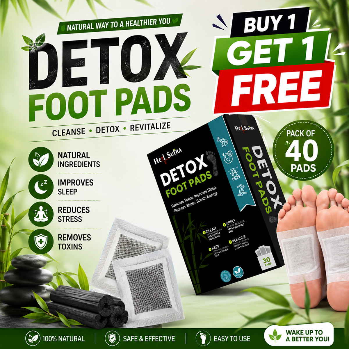 Diabetes Relief Detox Foot Pads - Best Foot Patch For Your Health (Pack of 40) BUY 1 GET 1 FREE