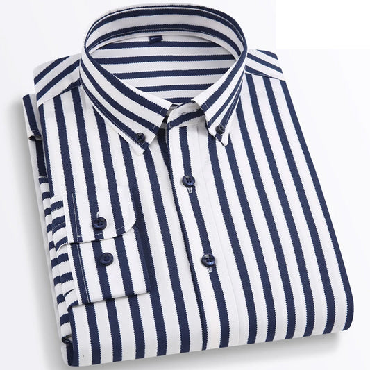 Men Slim Fit Striped Spread Collar Casual Shirt