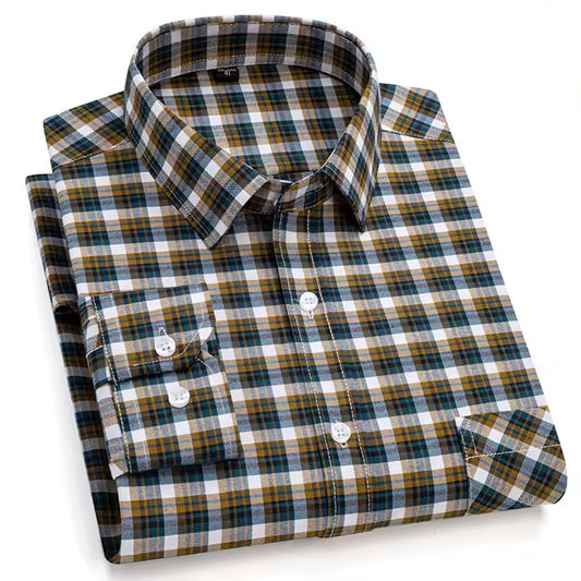 Men's Cotton Long Sleeve Check Shirt Slim Fit