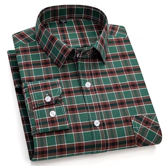 Men's Cotton Plaid Shirt Slim Fit Casual Office Wear