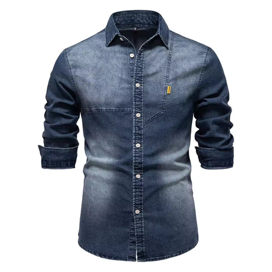 Men’s Denim Shirt Long Sleeve Classic Western Style Durable Cotton