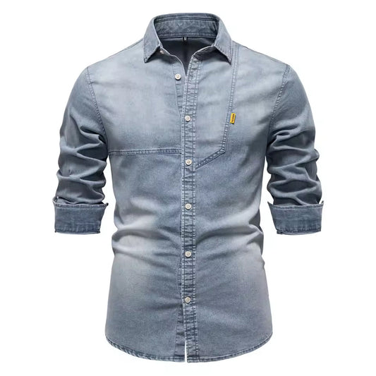 Men’s Washed Denim Shirt  Soft Finish Casual Vintage Look