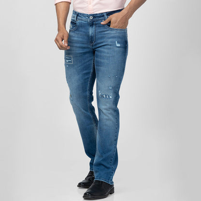 Tapered Fit Stretch Jeans for Men Medium Wash Mid Rise