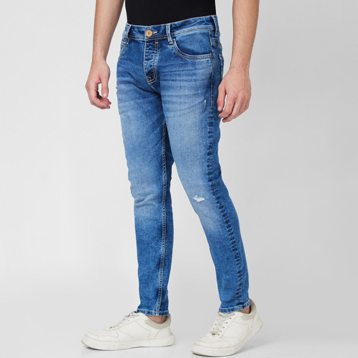 Ankle Fit Jeans for Men Slim Style Washed Look