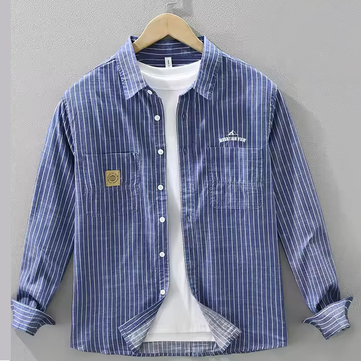 Washed Stripe Blue Denim Shirt Casual Streetwear