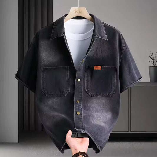 Black shadow denim shirt for men