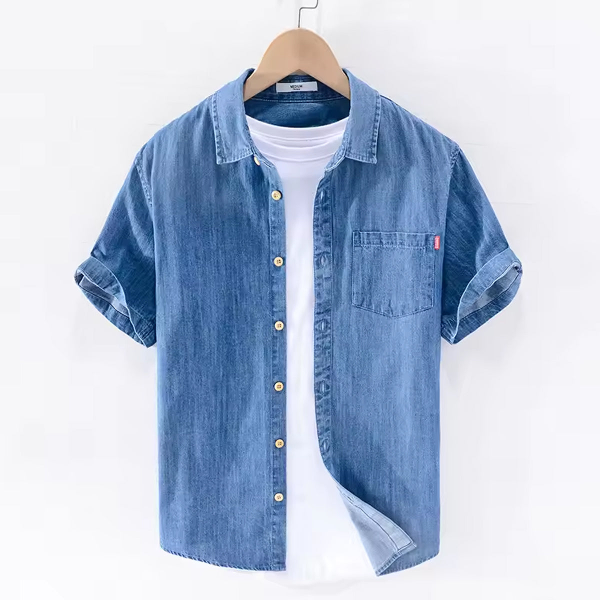 Washed Indigo Denim Shirt for Men Casual Wear