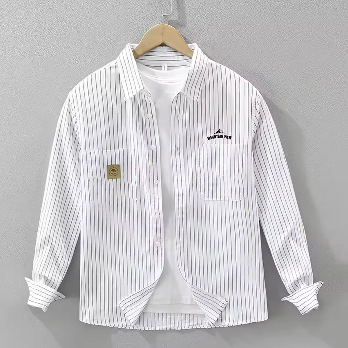 Washed Stripe White Denim Shirt Casual Streetwear
