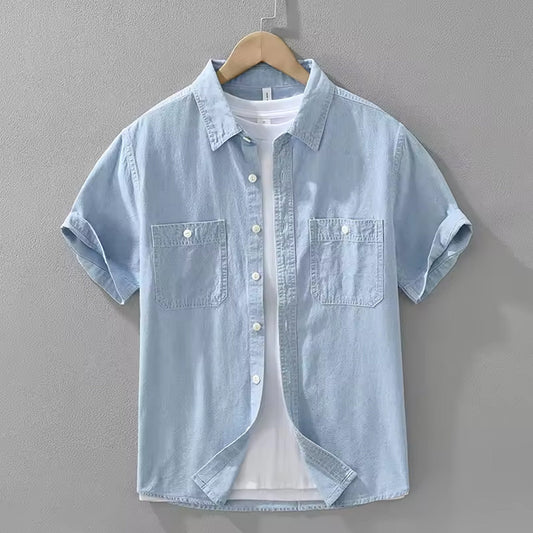 Sky Blue Denim Shirt for Men Slim Fit