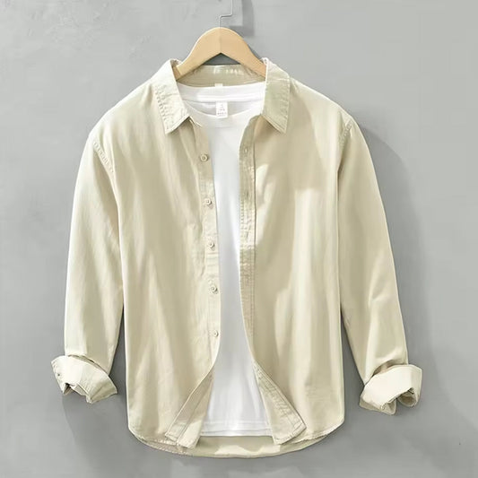 Slim Fit Cream Denim Shirt Minimalist Design