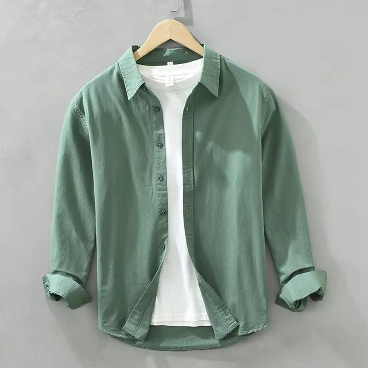 Slim Fit Powder Green Denim Shirt Minimalist Design