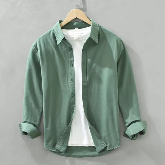 Slim Fit Powder Green Denim Shirt Minimalist Design