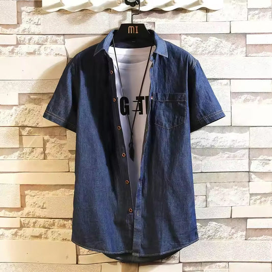 Deep Nevy Blue Denim Shirt Streetwear Look