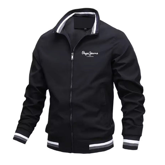 Men’s Casual Black Bomber Jacket – Lightweight Streetwear Zip-Up
