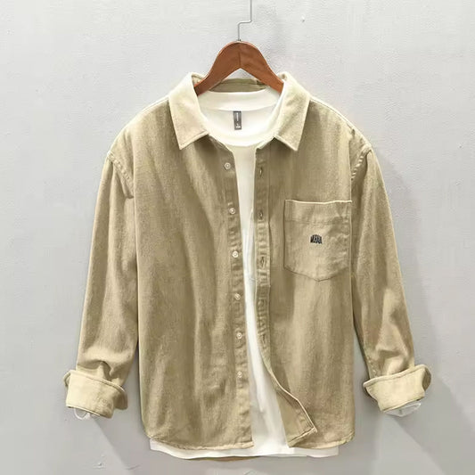 Washed Beige Denim Shirt Casual Streetwear