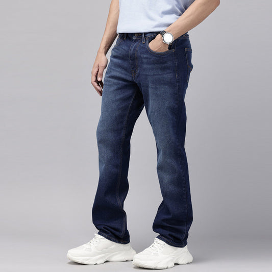 Cotton Blend Jeans for Men Regular Fit Dark Wash