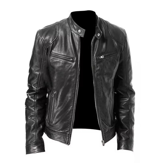 Men’s Leather Black Jacket – Classic Biker Moto Style