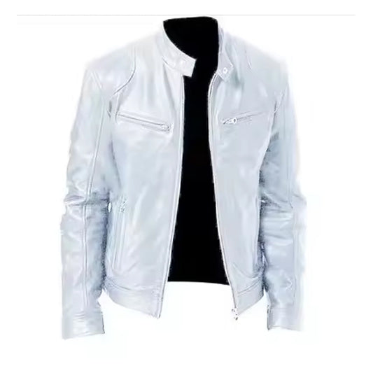 Men’s Slim Fit Silver Leather Jacket – Stylish Night Out